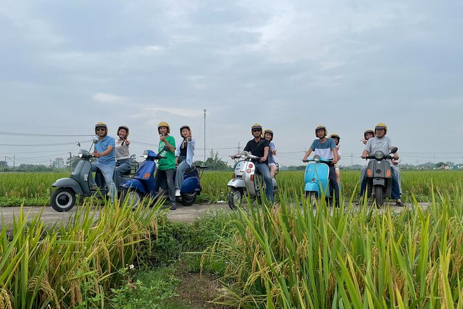 Exploring Vespa Tour Through Little Red River Delta - Rice fields, village roads, and everyday rural life