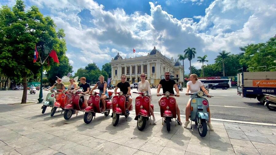 Hanoi Vintage Vespa City Tours - Long Bien Bridge and the farms beside the Red River