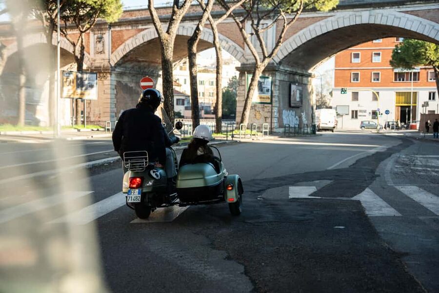 Rome: Evening Vespa Sidecar City Tour - The Baths of Caracalla by open-air drive