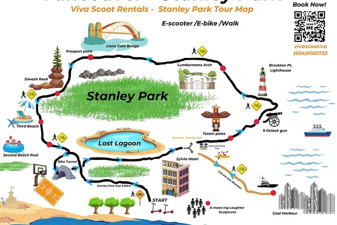 Stanley Park Seawall E-scooter Rental with Self Guided map - The 9.8-Kilometre Stanley Park Loop