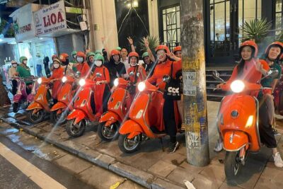 Vespa Female Ao Dai riders Night Street Food + See Train Street