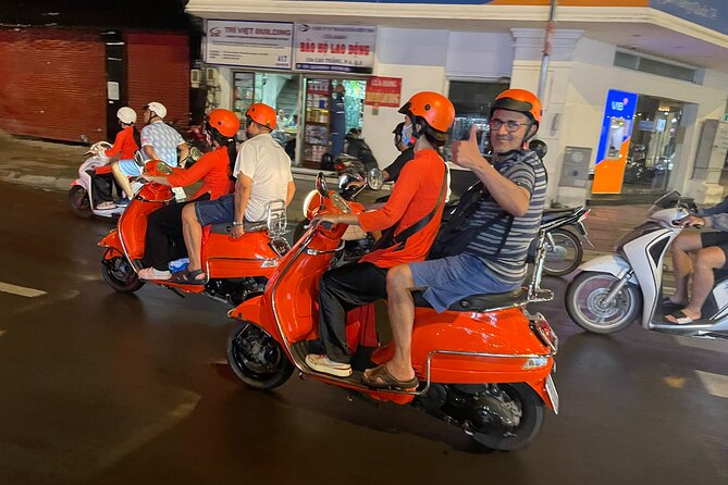 Vespa Female Ao Dai riders Night Street Food + See Train Street - Train Street as the final stop