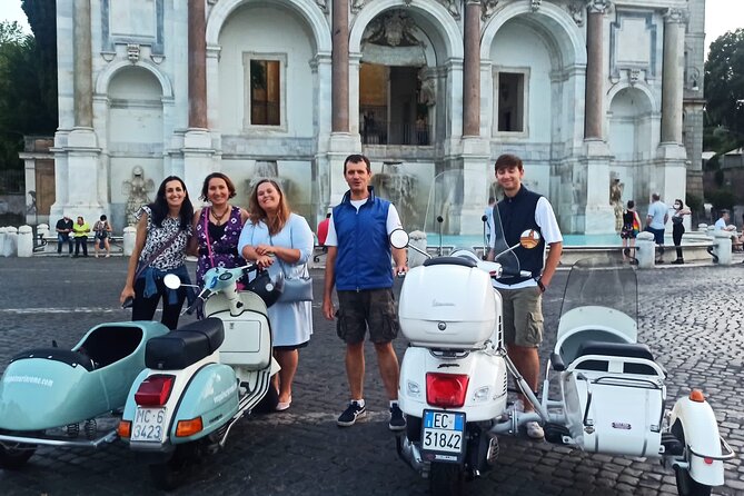 Vespa Sidecar Tour at Day/Night with Pickup - Caracalla, the Pyramid, and Rome’s layers